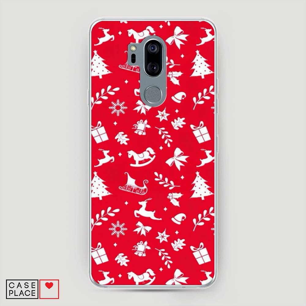 

Чехол на LG G7 ThinQ "Красный новогодний фон", Красный;белый, 83450-5