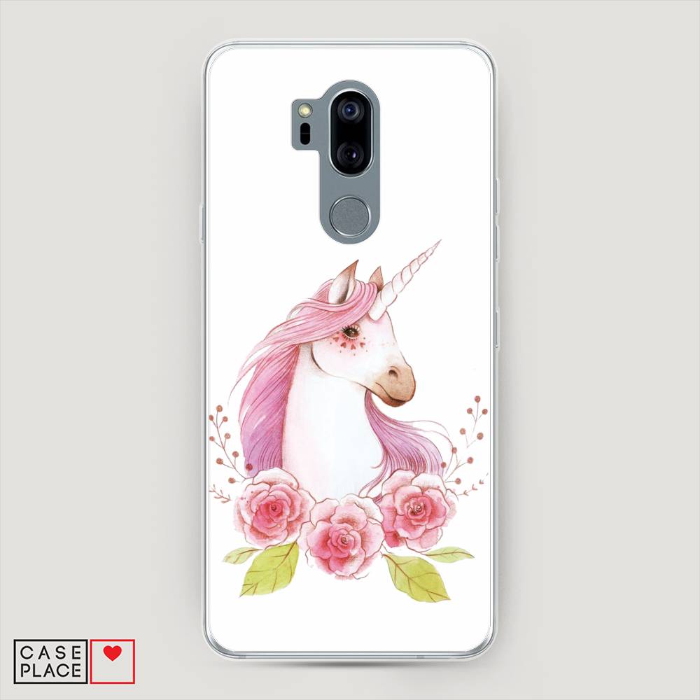 

Чехол на LG G7 ThinQ "Единорог цветы", Белый;розовый;серый, 83450-1
