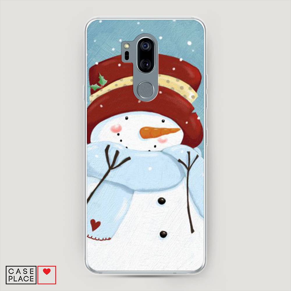 

Чехол на LG G7 ThinQ "Застенчивый снеговик", Голубой;белый;красный, 83450-5