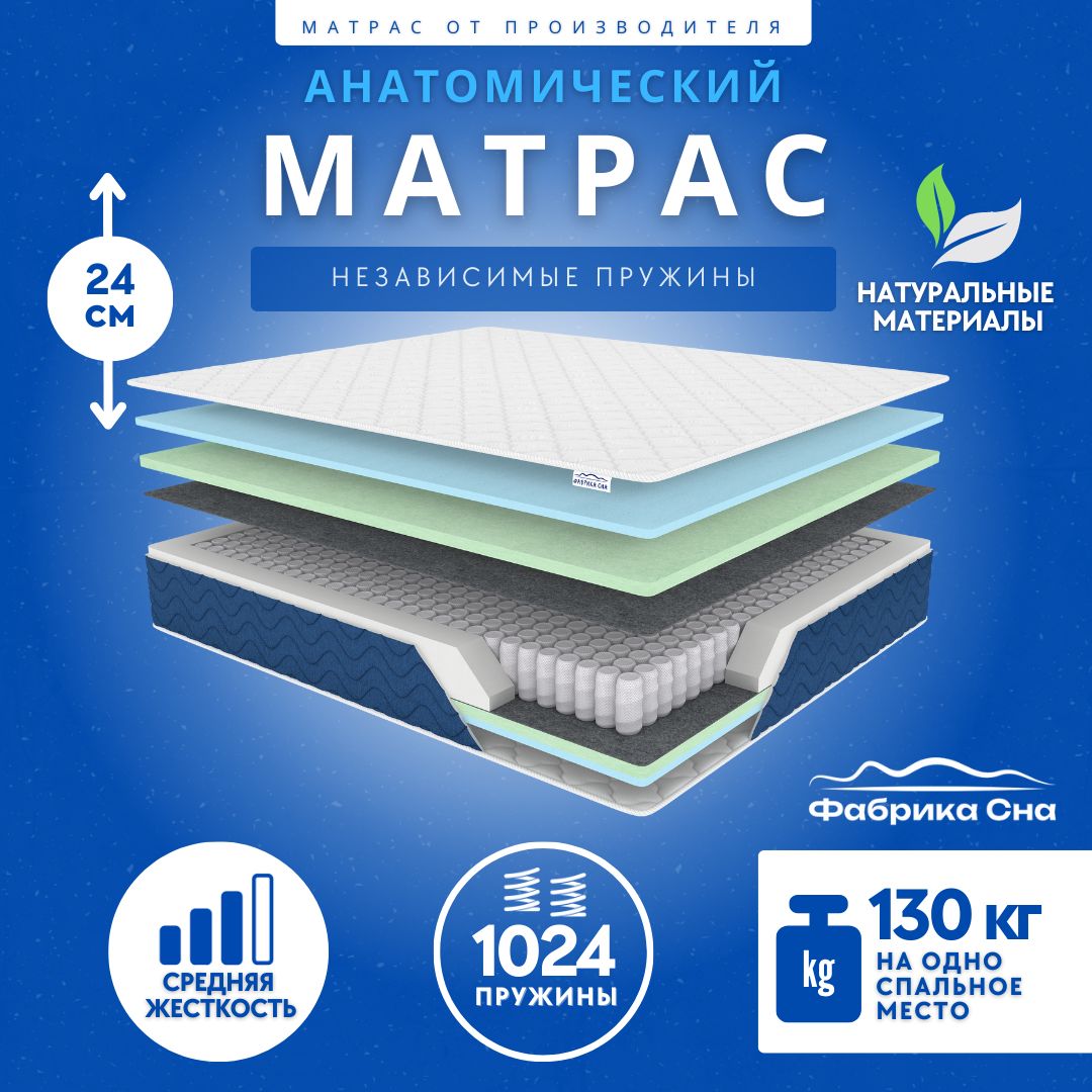 Матрас Фабрика Сна Sleep Plus, независимые пружины, анатомический, 140х195 см