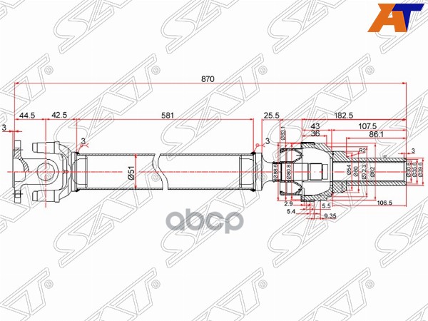 

Вал карданный перед mitsubishi pajero iv v97w 05-12 SAT ST1230001