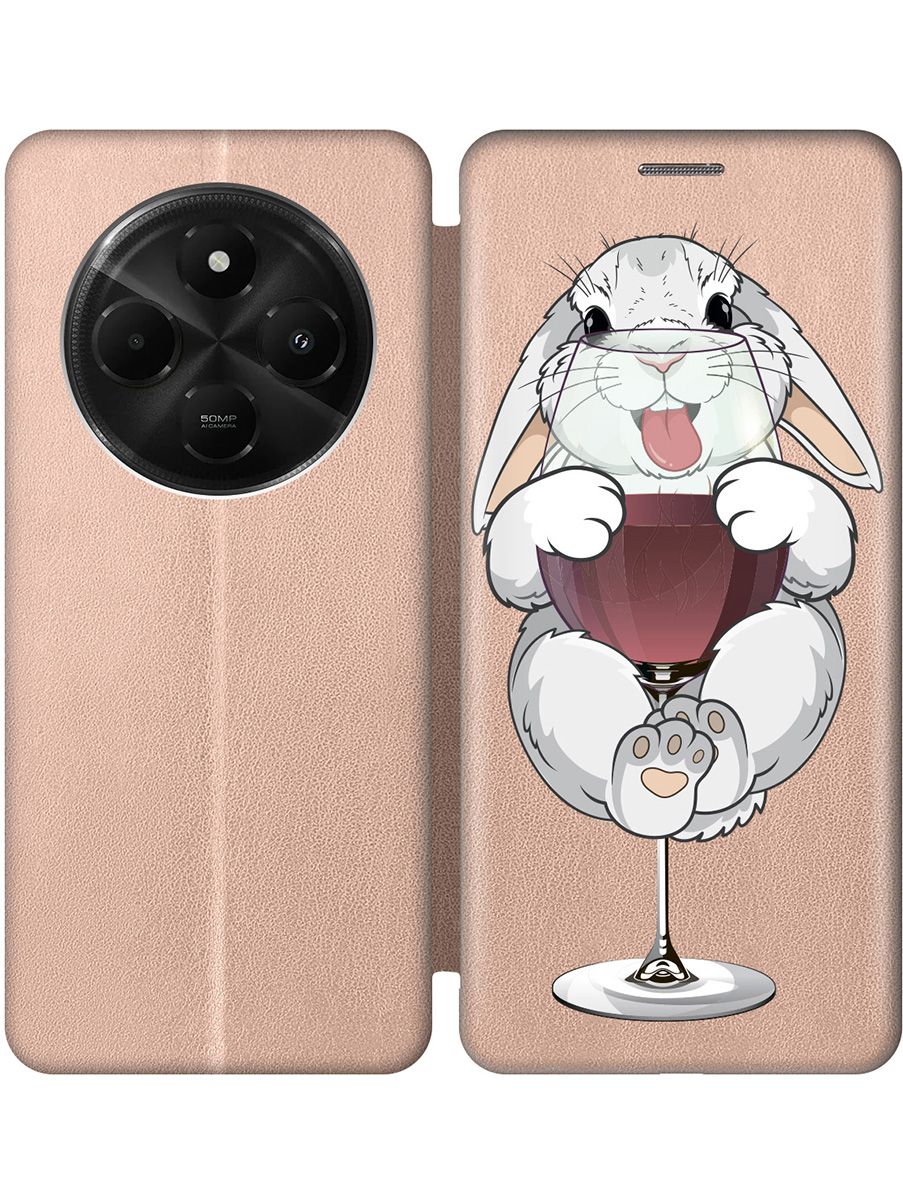 

Чехол-книжка на Xiaomi Redmi 14C / Poco C75 с принтом "Кролик и бокал" золотой, Золотистый;белый;бордовый, 786715775