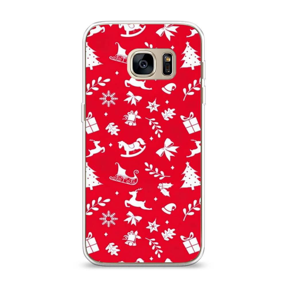 

Чехол на Samsung Galaxy S7 "Красный новогодний фон", Красный;белый, 24550-5