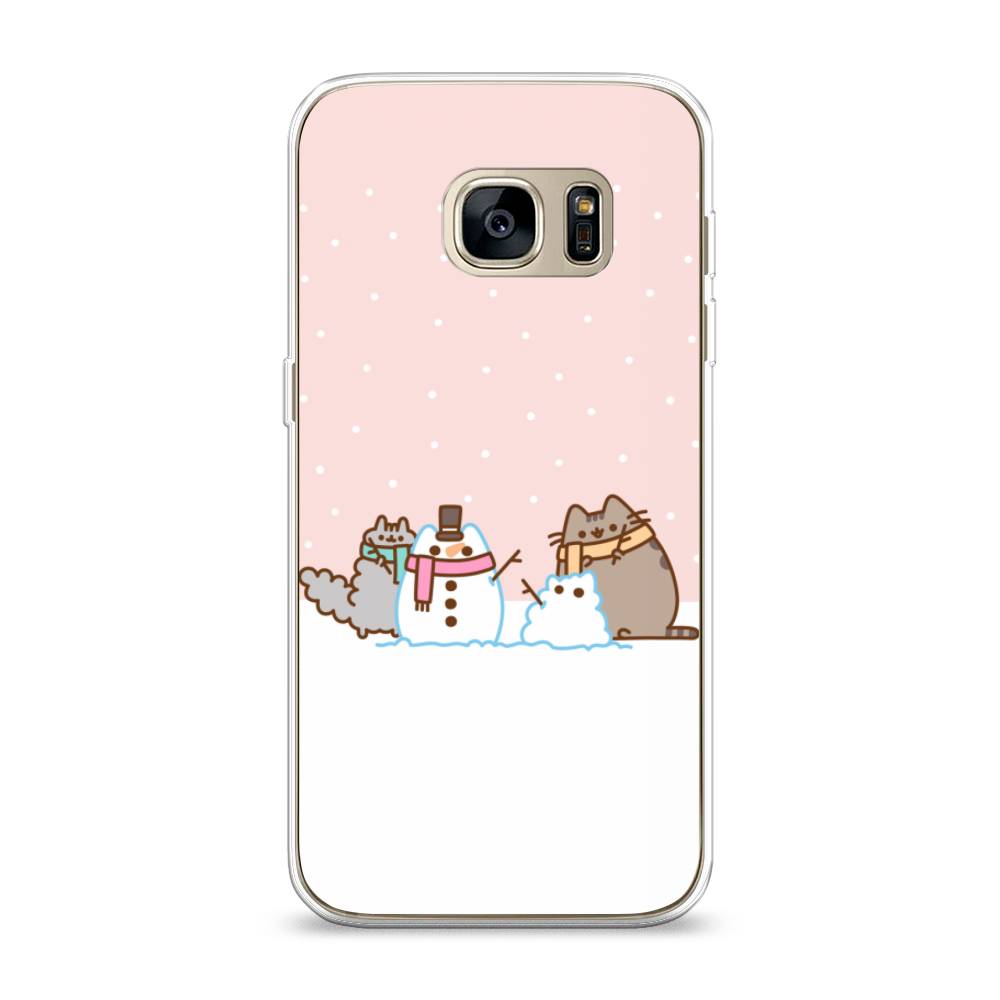 

Чехол на Samsung Galaxy S7 "Котики в снегу", Розовый;белый;серый, 24550-5