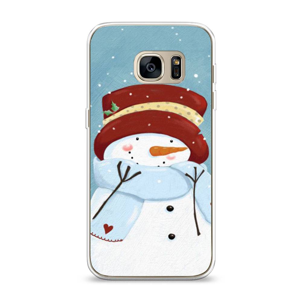 

Чехол на Samsung Galaxy S7 "Застенчивый снеговик", Голубой;белый;красный, 24550-5