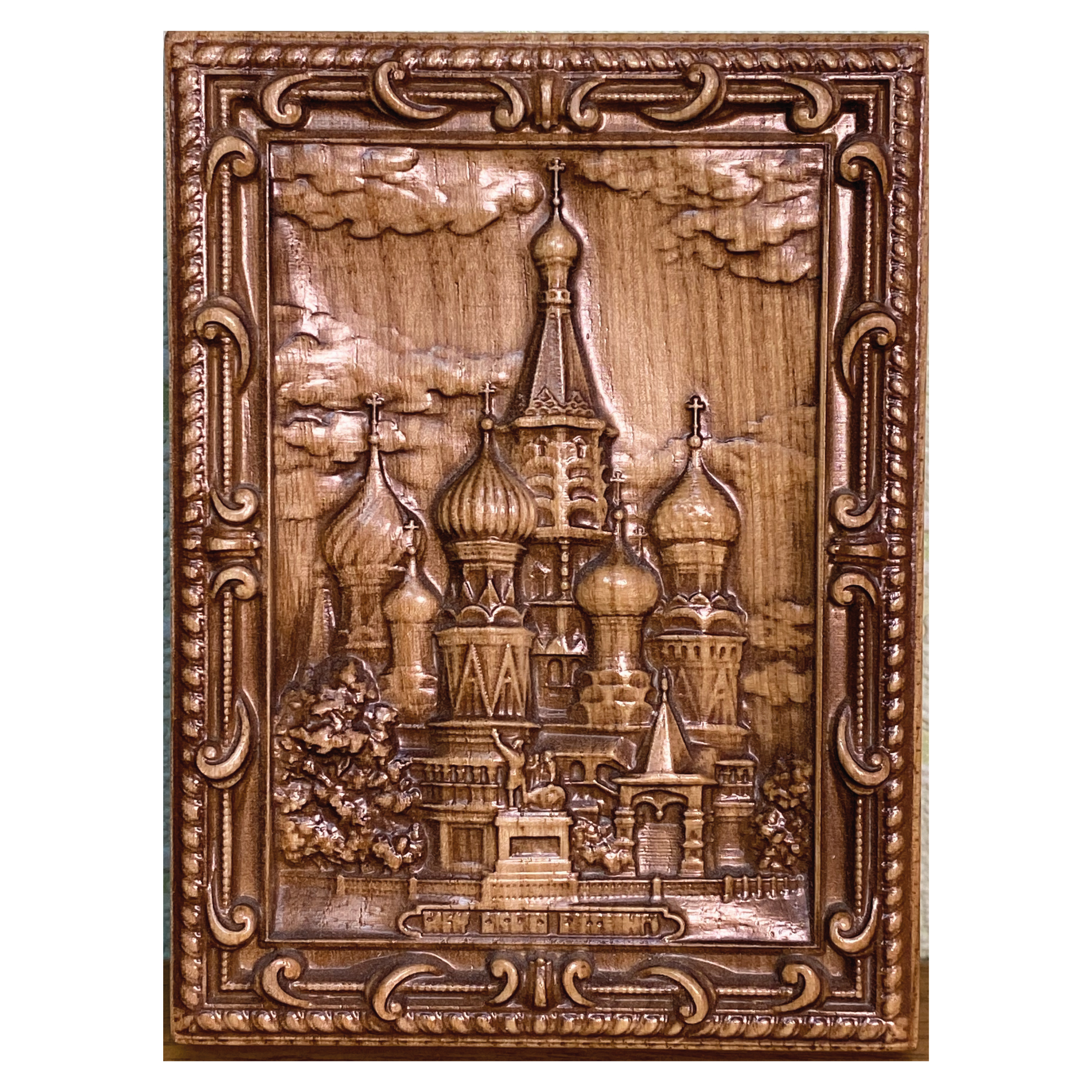 

Резное панно из дерева Беликов Храм Василия Блаженного размер 9х12 см, Храм Василия Блаженного 9Х12