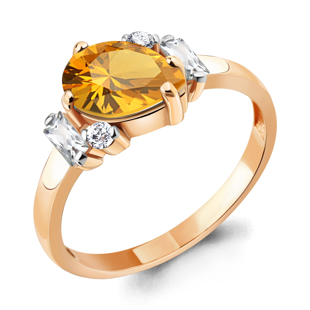 

Кольцо из серебра с цитрином\фианитом Aquamarine Aquamarine 6726406А_925_з р, 6726406А_925_з