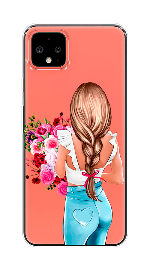 

Чехол на Google Pixel 4 XL "Девушка с цветами", Коричневый;розовый;бирюзовый, 270550-6