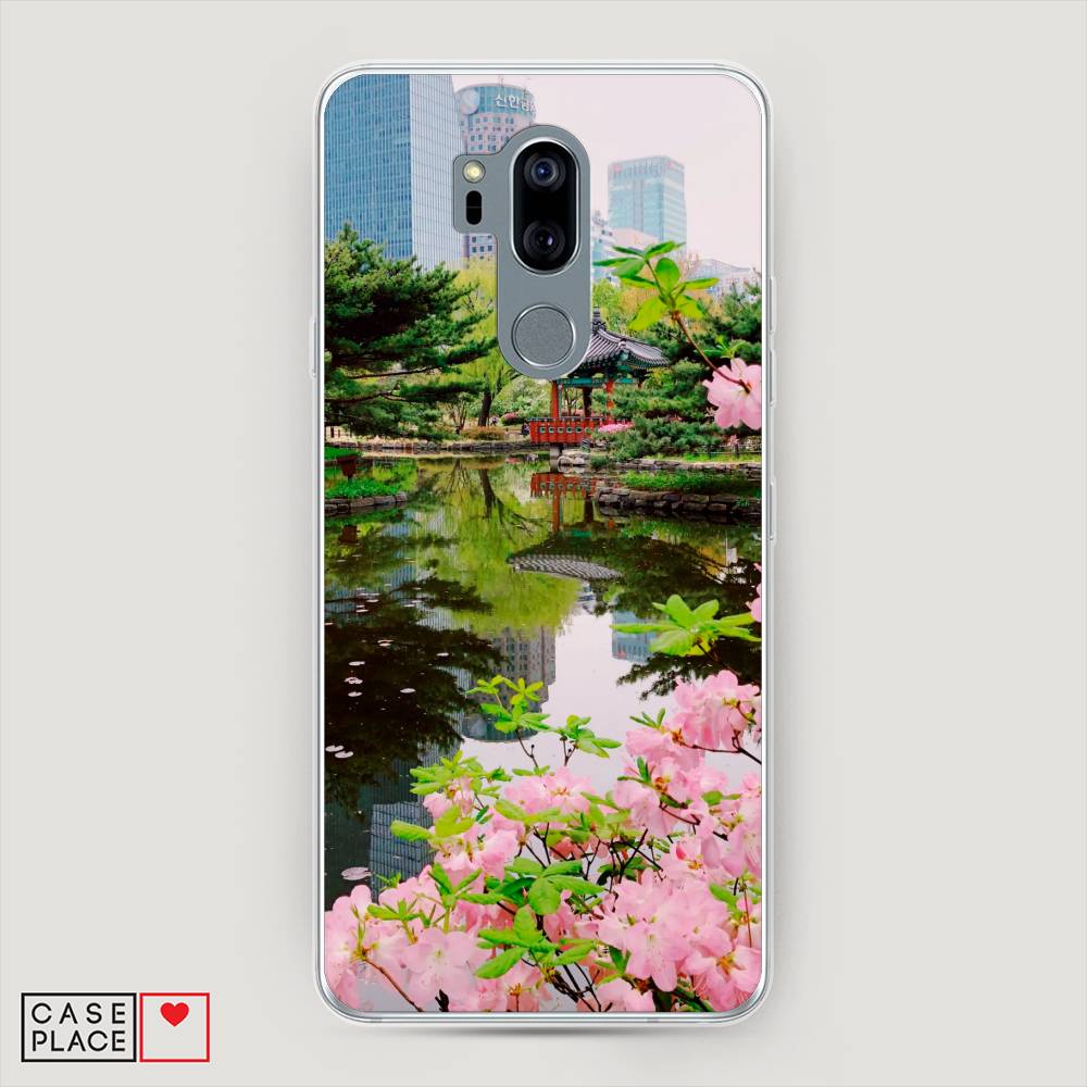 

Чехол на LG G7 ThinQ "Сакура возле озера", Зеленый;розовый;голубой, 83450-2