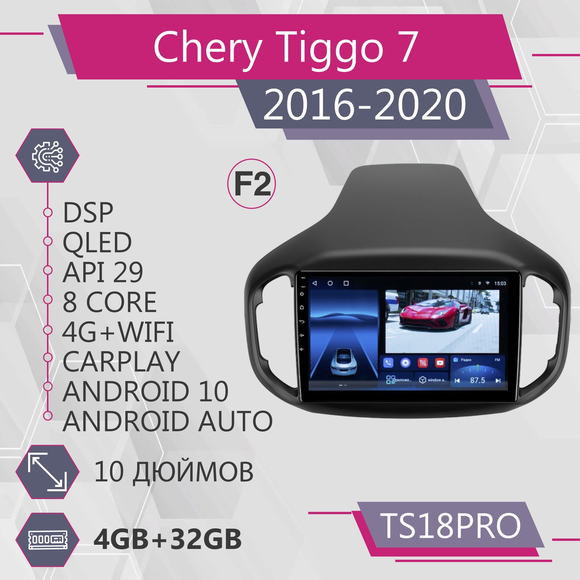 Магнитола Точка Звука TS18Pro для Chery Tiggo 7/ Чери Тигго комплект F2 4+32GB 2din