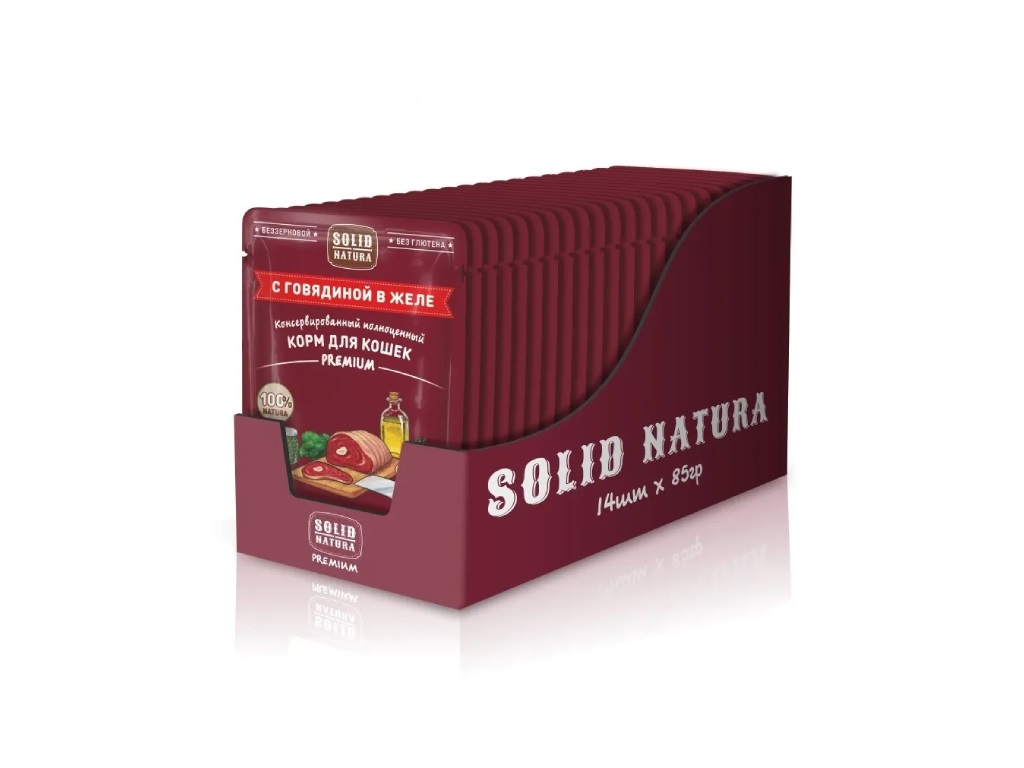 

Влажный корм для кошек Solid Natura Premium, кусочки цыпленка в желе, 12 шт по 85 г, Premium