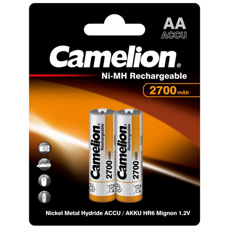 Аккумулятор АА 2700 мАч Camelion 2 штуки в упаковке Ni-Mh, 1603318 1603318 camelion батарейка lr6 pb24