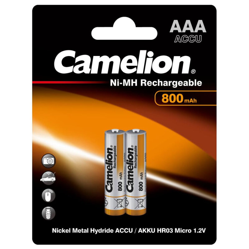 

Аккумулятор Camelion AAA- 800mAh Ni-Mh BL-2(NH-AAA800BP2,1.2В)2шт в упаков