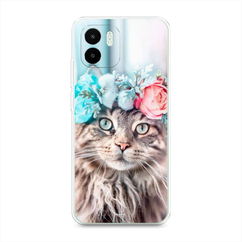 

Чехол Awog на Redmi A1 / Редми A1 "Кот в венке", Серый;голубой;розовый