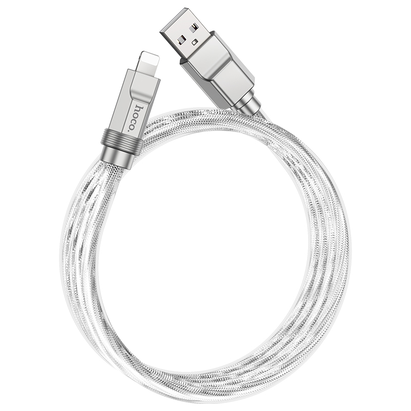

USB дата кабель Lightning, HOCO, U113, 1м, силиконовый, серебряный