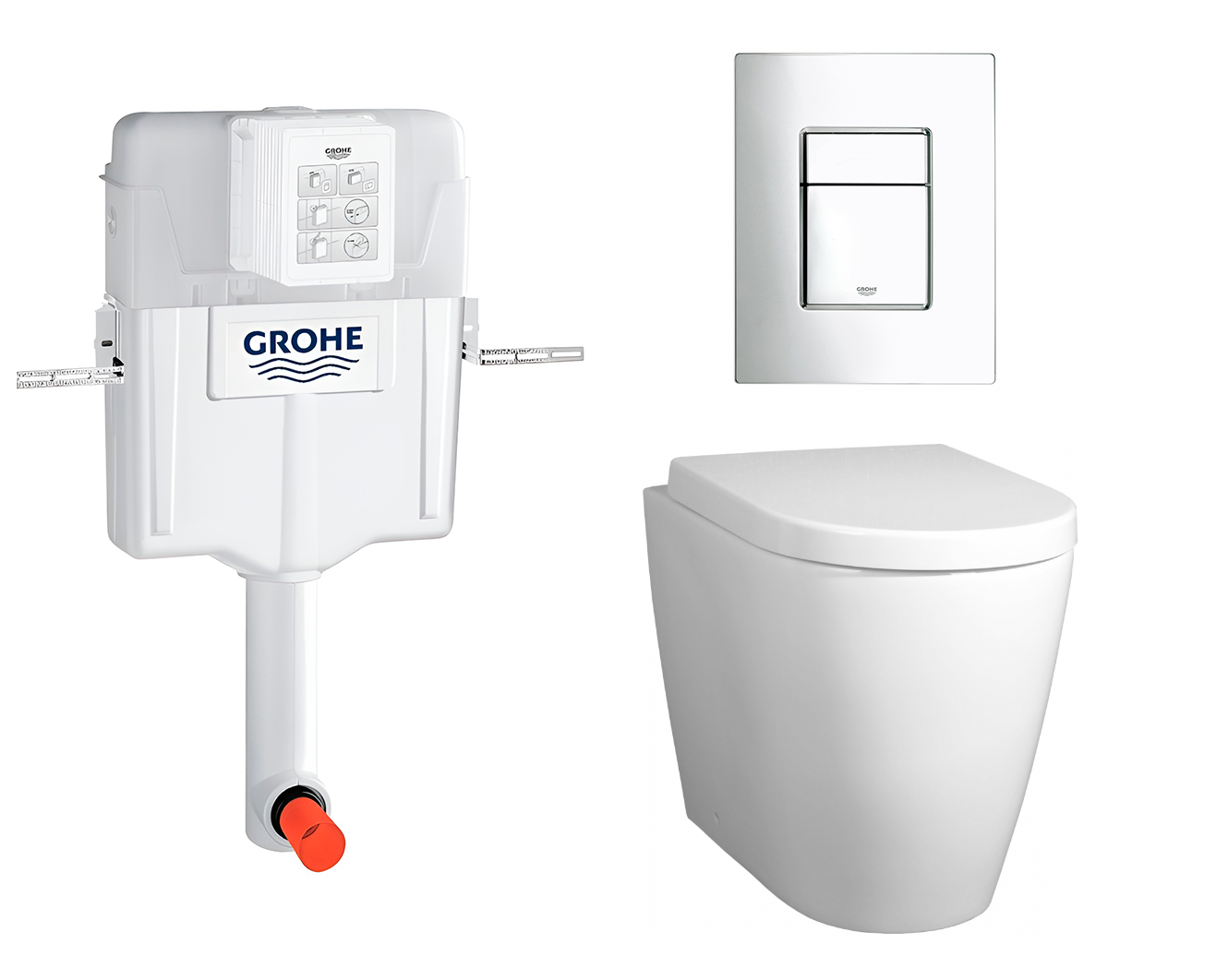 

Комплект: смывной бачок Grohe + унитаз Marino + кнопка хром