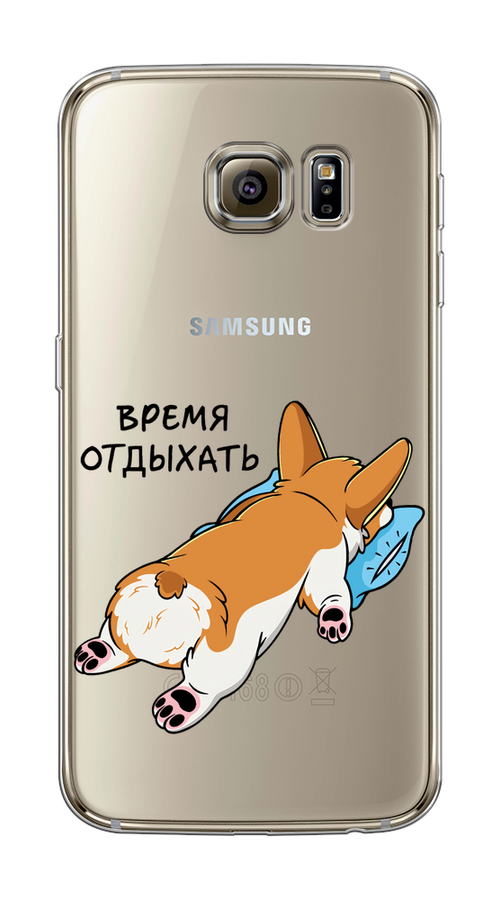 

Чехол на Samsung Galaxy S6 edge "Корги отдыхает", Черный;коричневый;голубой, 24450-1