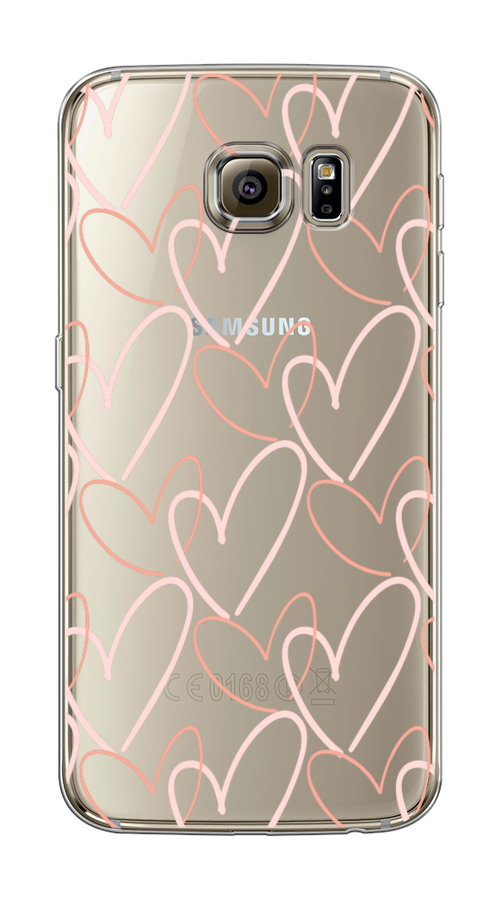 

Чехол на Samsung Galaxy S6 edge "Узор из сердечек", Розовый;бежевый, 24450-6