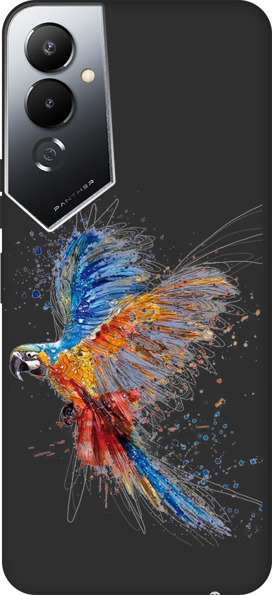 

Чехол на Tecno Pova 4 с 3D принтом "Colorful Parrot" черный, Черный;красный, 158054