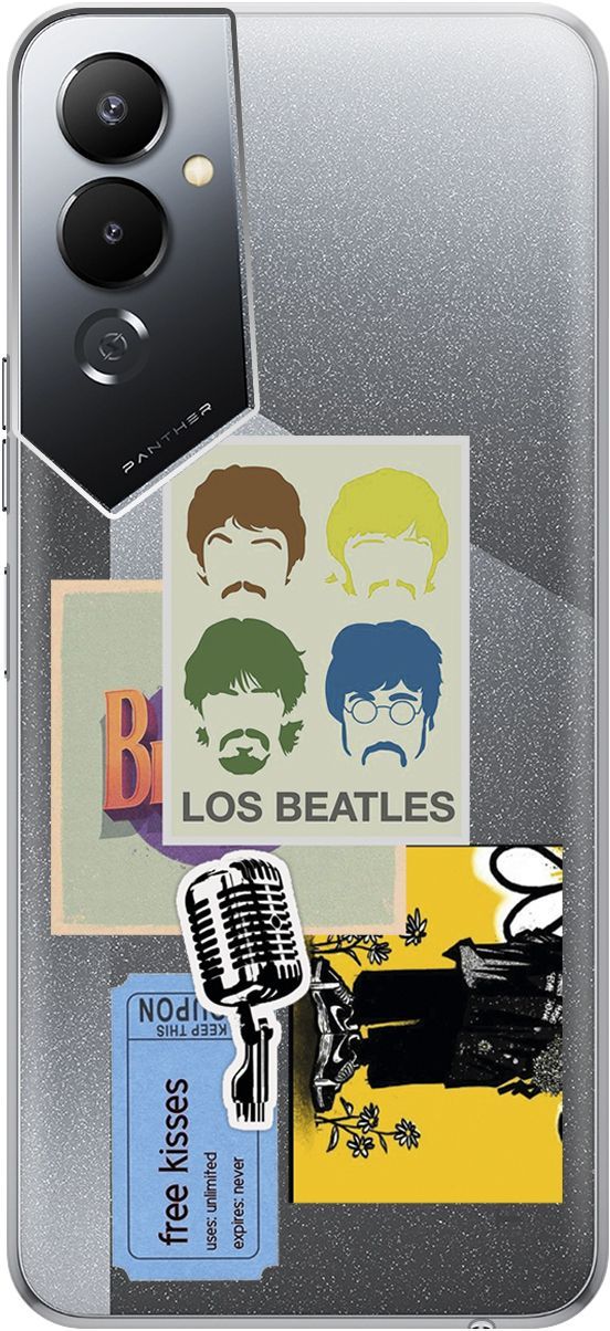 

Чехол на Tecno Pova 4 с 3D принтом "Beatles Stickers" прозрачный, Прозрачный;бежевый, 158052