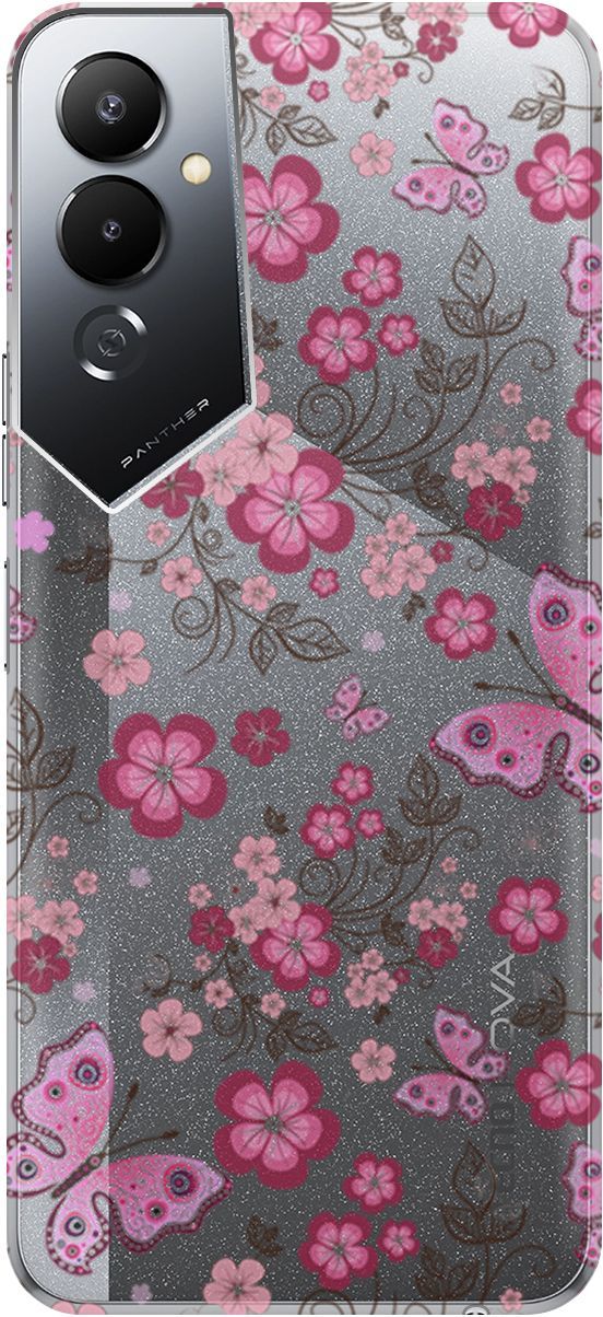 

Чехол на Tecno Pova 4 с 3D принтом "Butterflies and Flowers" прозрачный, Прозрачный;розовый, 158051