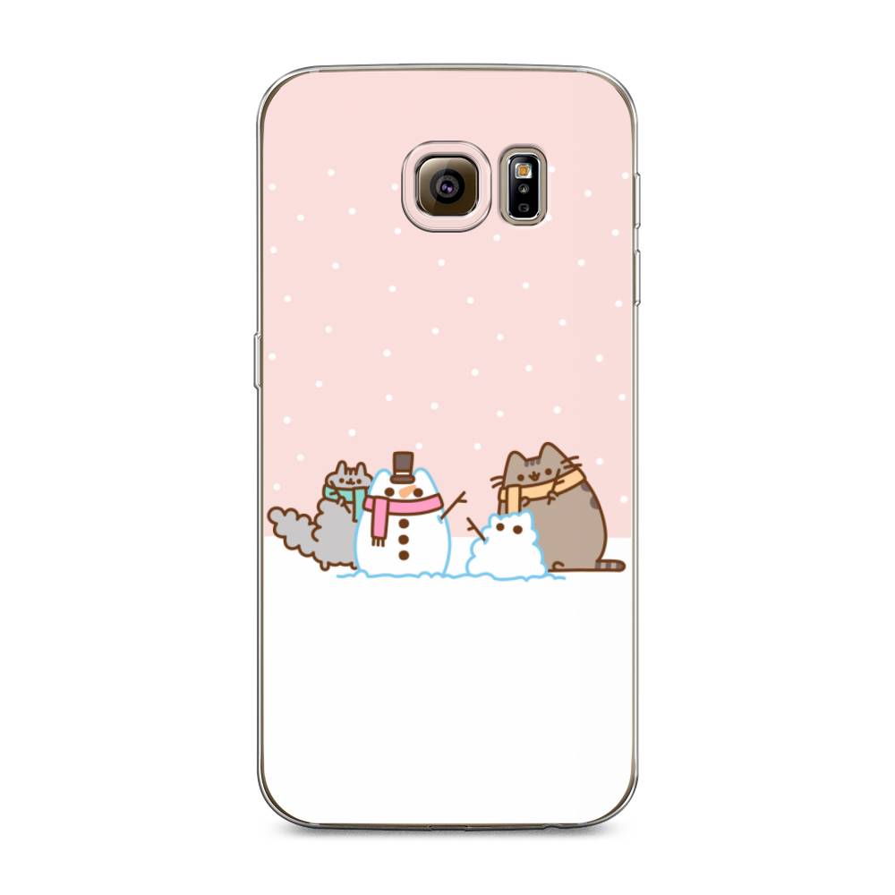 

Чехол на Samsung Galaxy S6 edge "Котики в снегу", Розовый;белый;серый, 24450-5