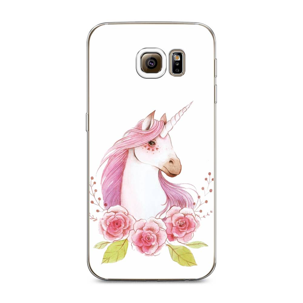 

Чехол на Samsung Galaxy S6 edge "Единорог цветы", Белый;розовый;серый, 24450-1