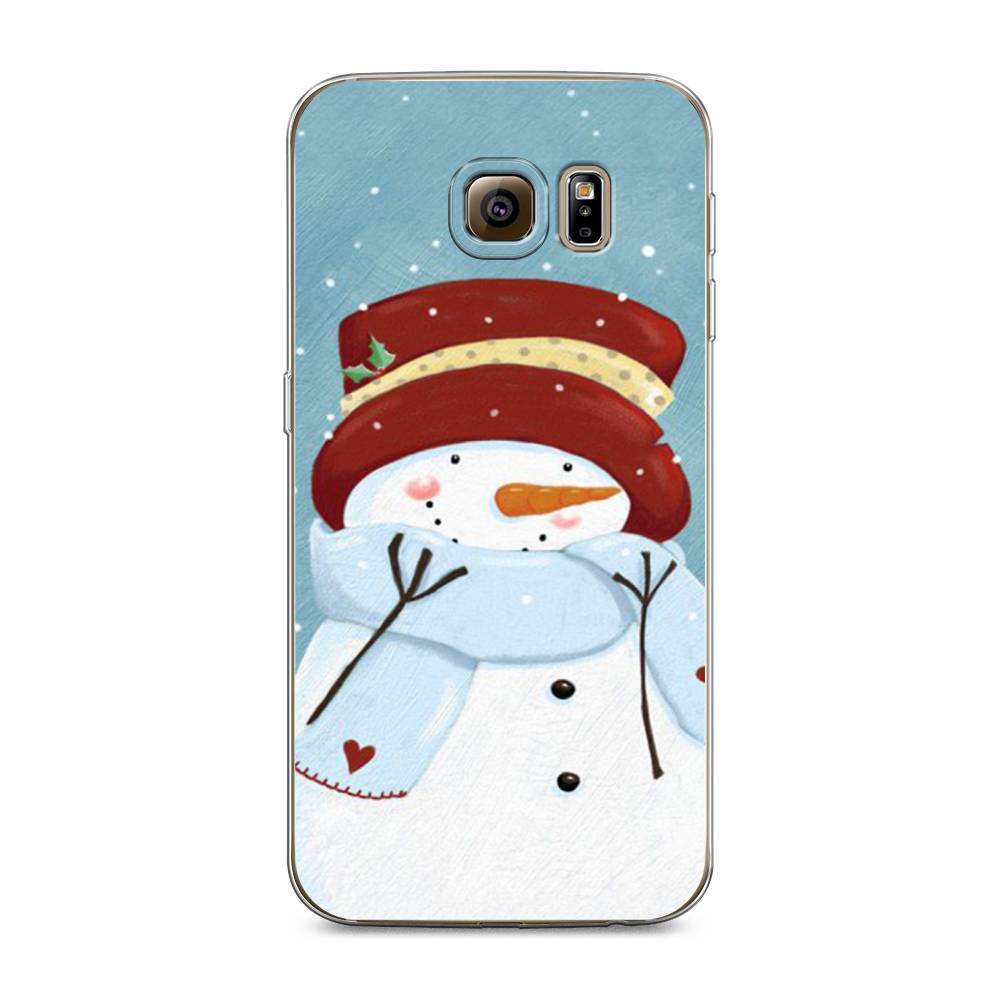 

Чехол на Samsung Galaxy S6 edge "Застенчивый снеговик", Голубой;белый;красный, 24450-5