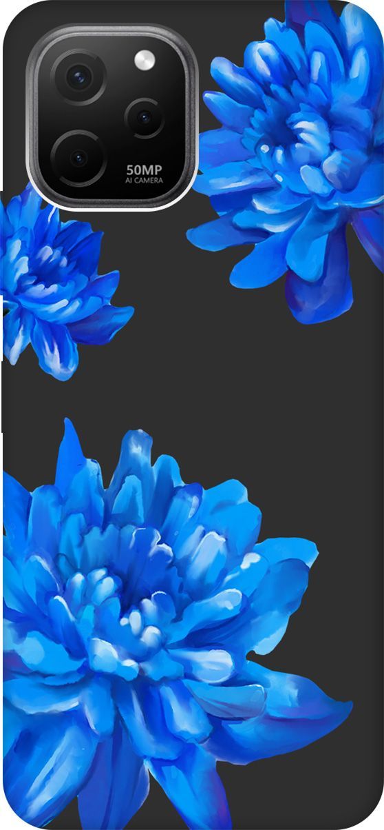 

Чехол на Huawei nova Y61 с 3D принтом "Amazing Asters" черный, Черный;голубой, 158014