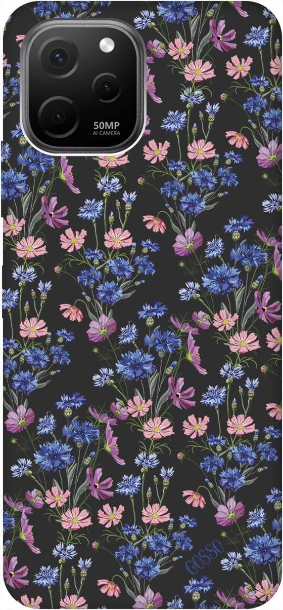 

Чехол на Huawei nova Y61 с 3D принтом "Lovely Cornflowers" черный, Черный;голубой, 158014