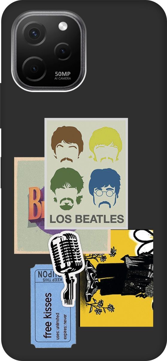 

Чехол на Huawei nova Y61 с 3D принтом "Beatles Stickers" черный, Черный;белый, 158013