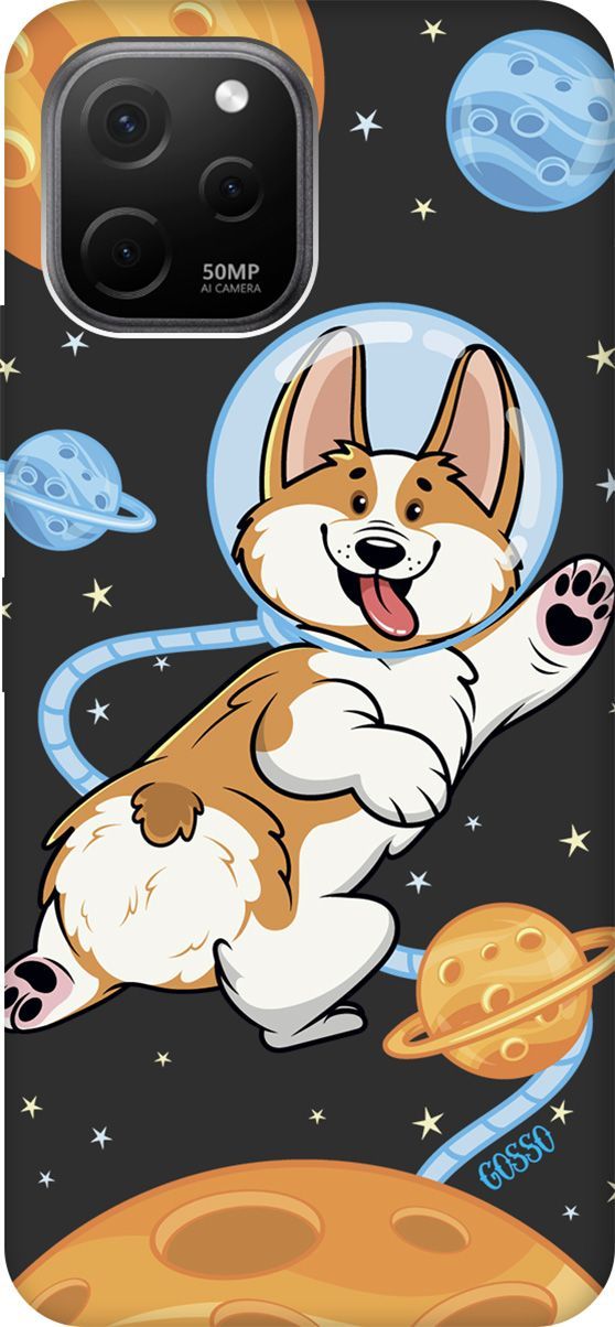 

Матовый Soft Touch Чехол на Huawei nova Y61 с 3D принтом "CosmoCorgi" черный, Черный;коричневый, 158012