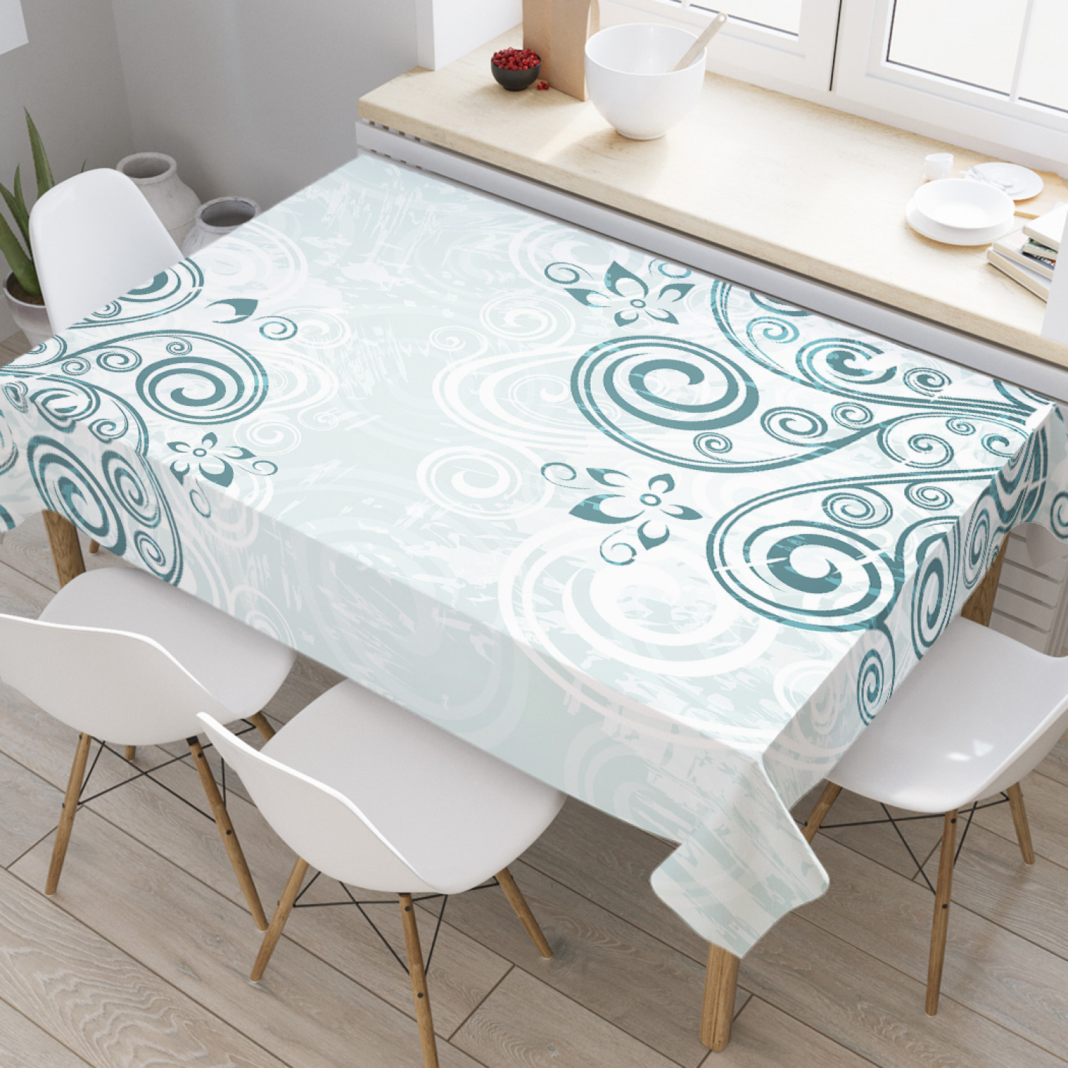 

Скатерть прямоугольная JoyArty "Противоположные завитки" из оксфорда, 120x145 см, Зеленый, Противоположные завитки