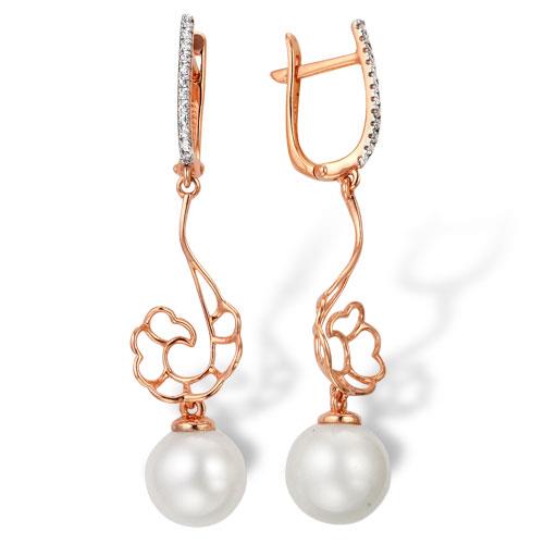 

Серьги из белого золота Гранат 21801267, жемчуг\ фианит, 21801267