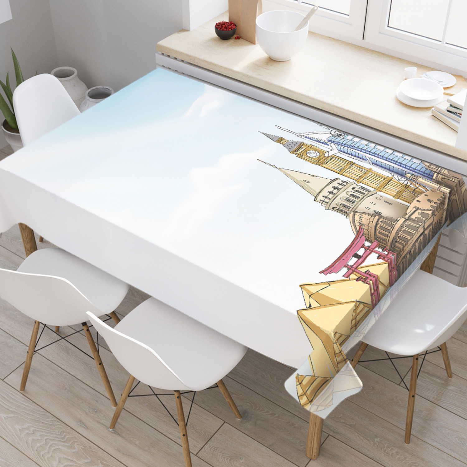 

Скатерть прямоугольная JoyArty "Мировые достопримечательности" из оксфорда, 120x145 см, Голубой, Мировые достопримечательности