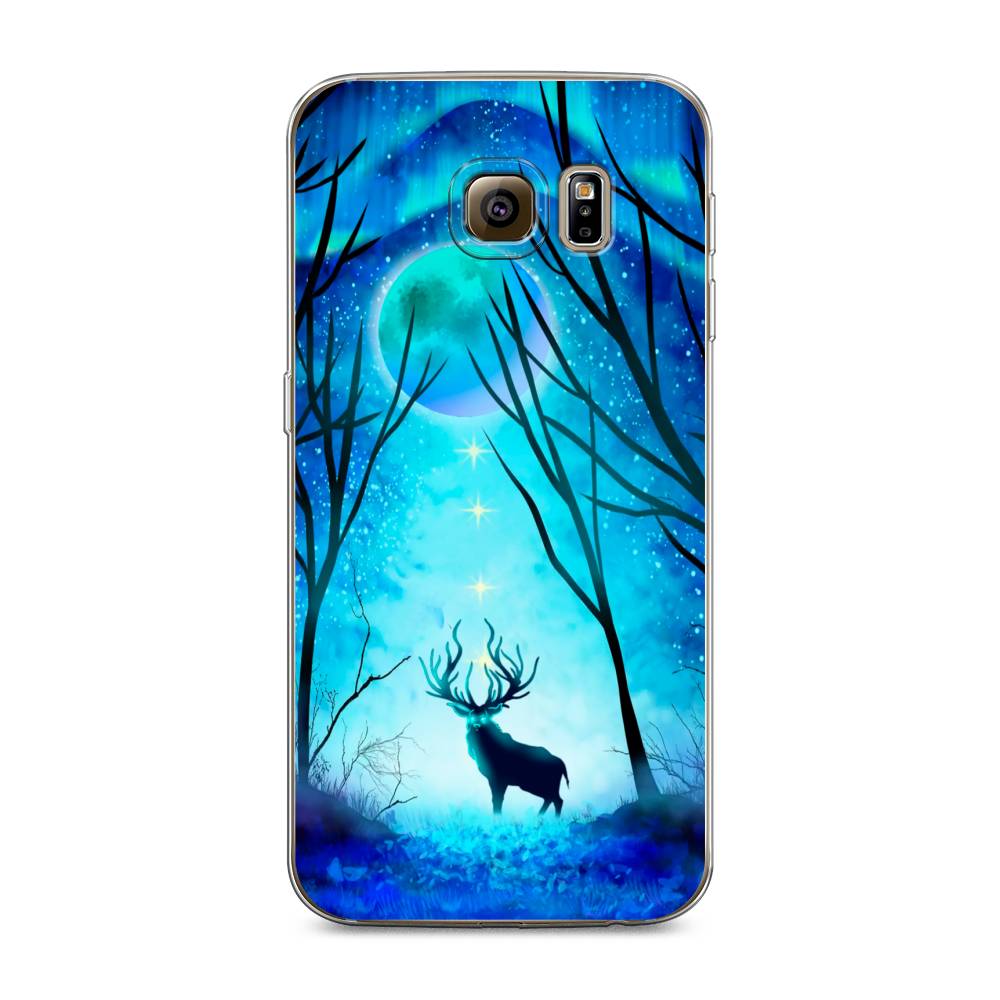 

Чехол на Samsung Galaxy S6 edge "Олень северное сияние", Синий;черный;голубой, 24450-1