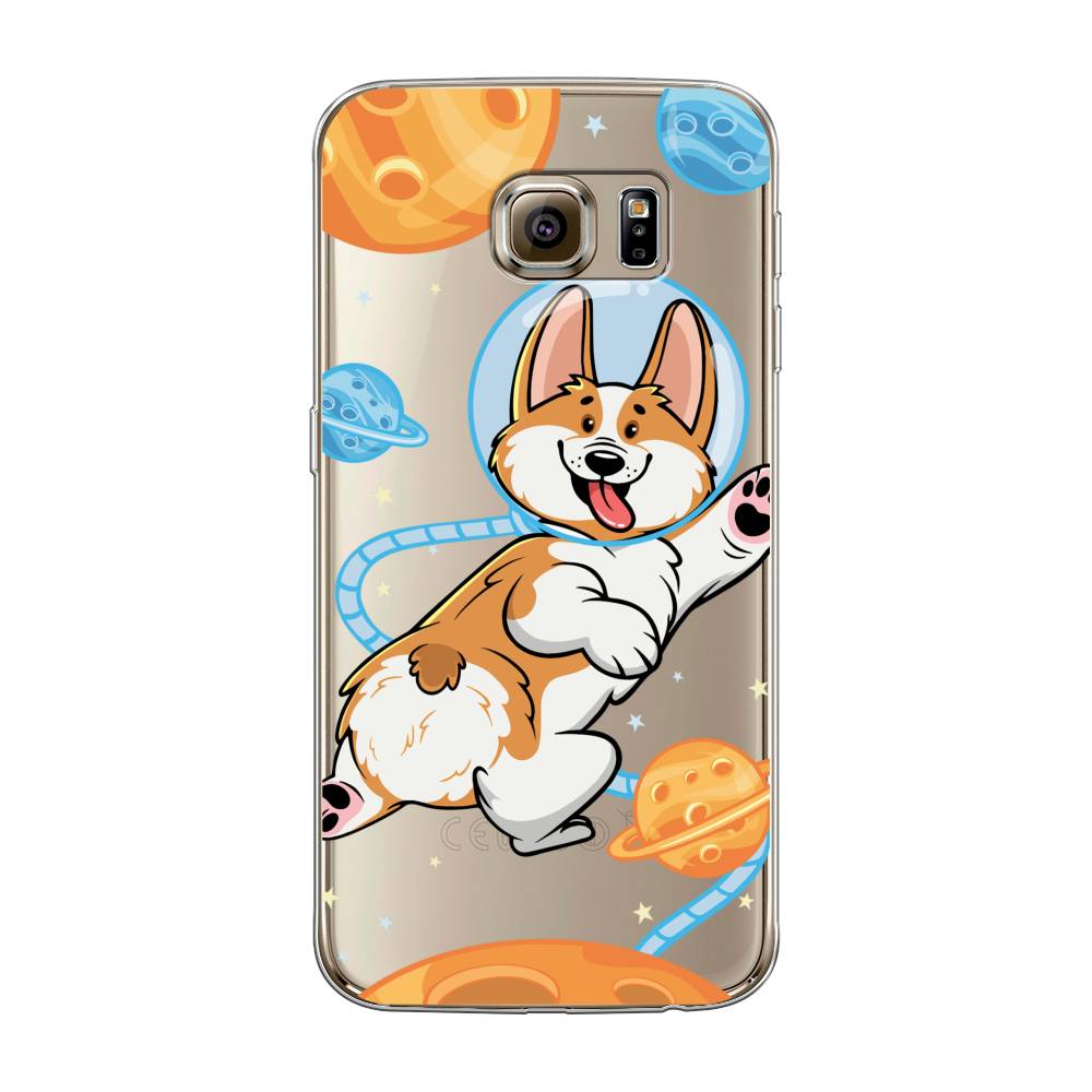 

Чехол на Samsung Galaxy S6 "Корги-космонавт", Голубой;бежевый;белый, 24350-1