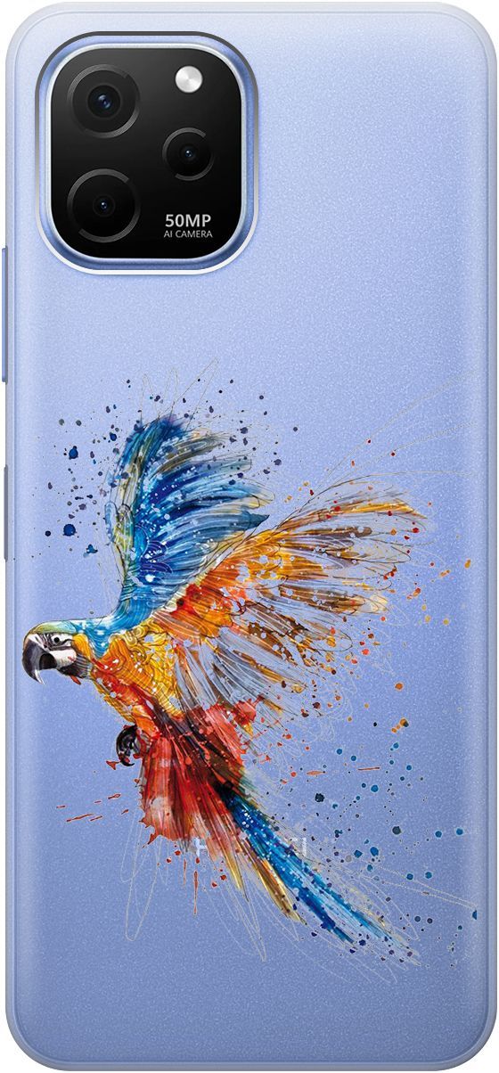 

Чехол на Huawei nova Y61 с 3D принтом "Colorful Parrot" прозрачный, Прозрачный;голубой, 158011