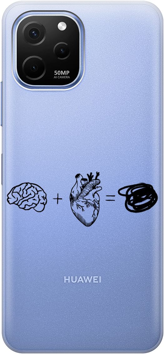 

Чехол на Huawei nova Y61 с 3D принтом "Brain Plus Heart" прозрачный, Прозрачный;черный, 158010