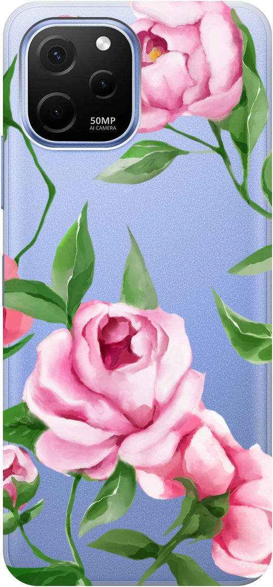 

Чехол на Huawei nova Y61 с 3D принтом "Amazing Peonies" прозрачный, Прозрачный;розовый, 158010