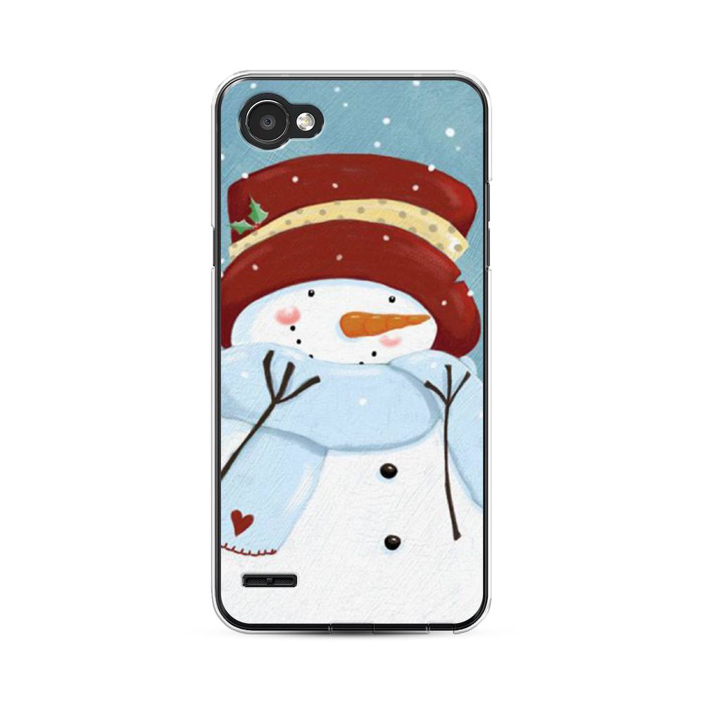 

Чехол для LG Q6 "Застенчивый снеговик", Голубой;белый;красный, 83150-5