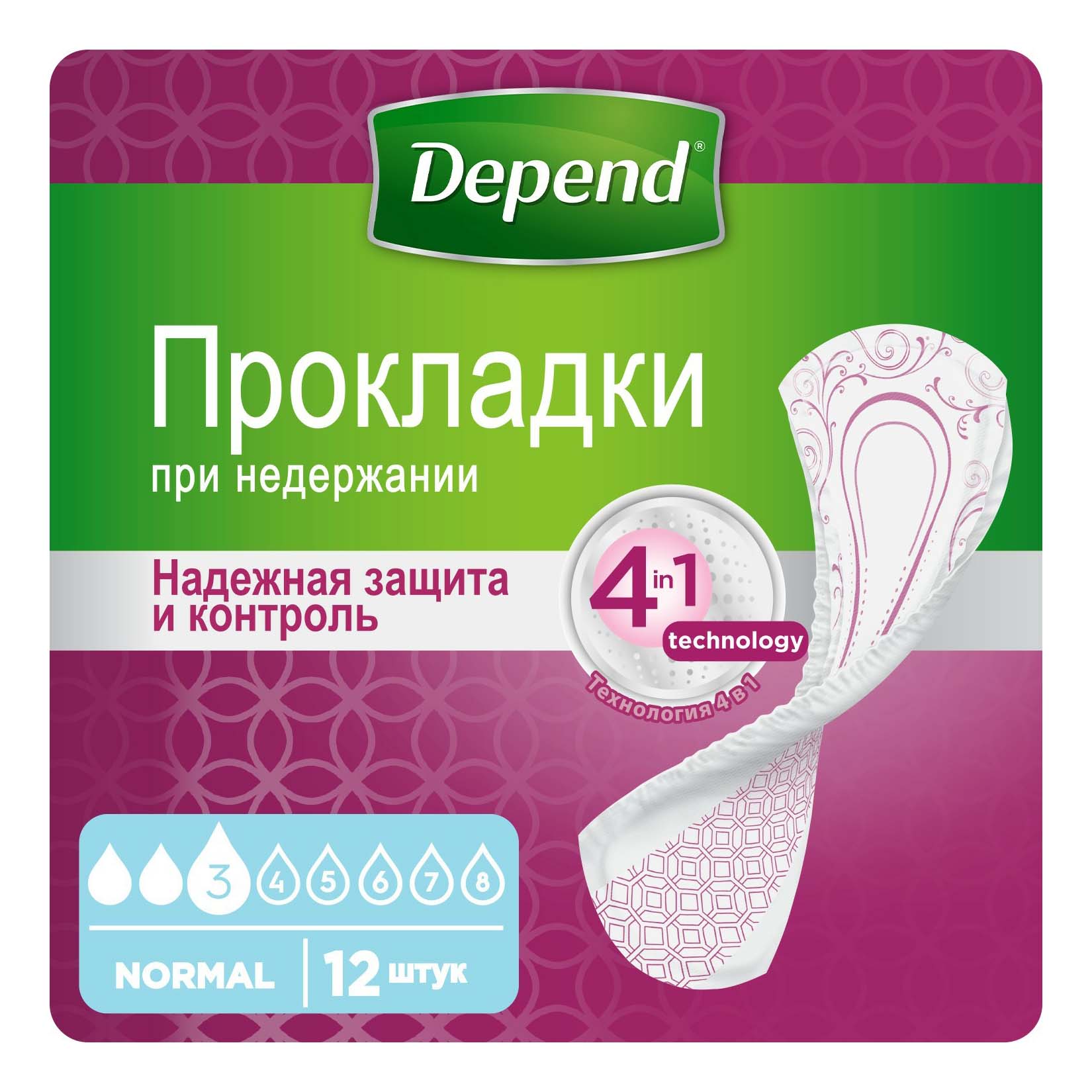 Прокладки Depend Normal для женщин, 12 шт.