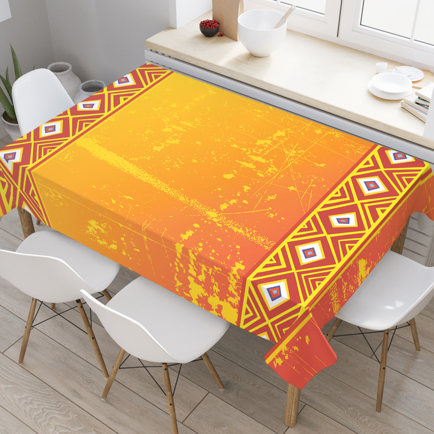 

Скатерть прямоугольная JoyArty "Две полосы с ромбами" из оксфорда, 120x145 см, Оранжевый, Две полосы с ромбами