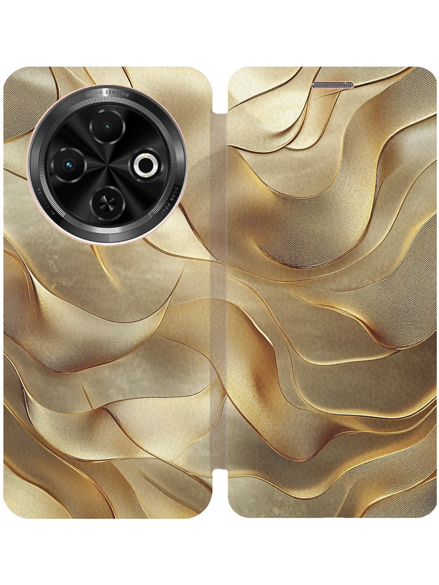 

Чехол-книжка на Tecno Spark 30C с принтом "Золотистые волны" золотой, Золотистый;бежевый, 786716331
