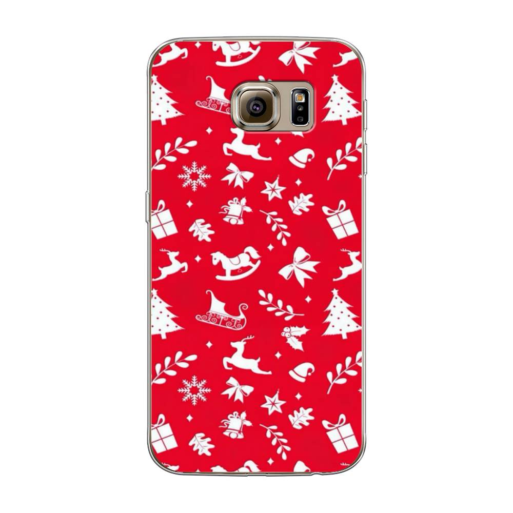 

Чехол на Samsung Galaxy S6 "Красный новогодний фон", Красный;белый, 24350-5