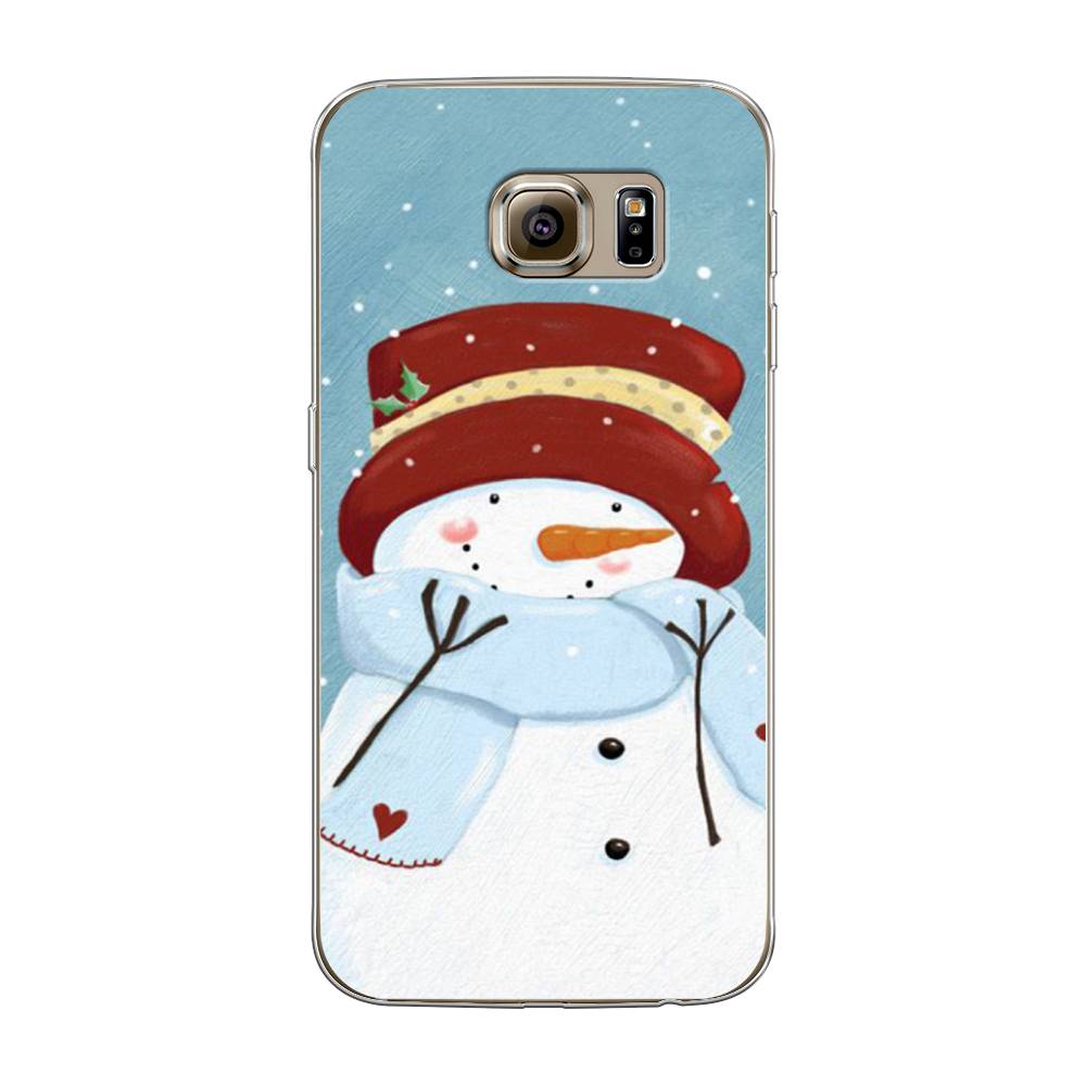 

Чехол на Samsung Galaxy S6 "Застенчивый снеговик", Голубой;белый;красный, 24350-5