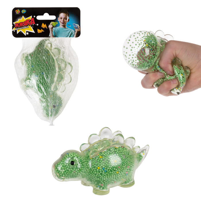игрушка-антистресс 1toy Жмяка стегозавр с пенопласт шарик, 11х5 см, зелёный игрушка антистресс 1toy ё ёжик зеленый 8х10 cм т23431 2