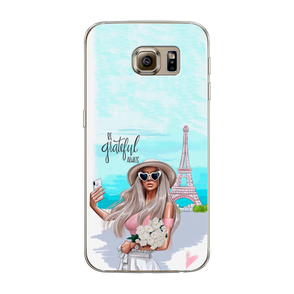 

Чехол на Samsung Galaxy S6 "Селфи Париж", Голубой;бежевый, 24350-6