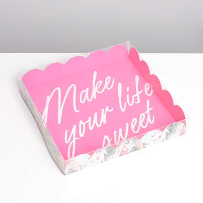 

Коробка для кондитерских изделий с PVC крышкой Make your life sweet, 18  18  3 см 5 шт.
