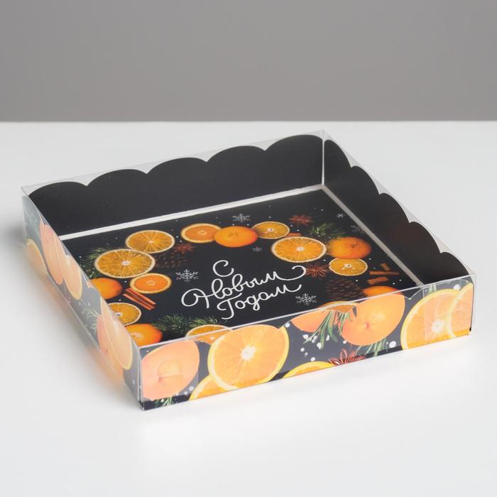 

Коробка для кондитерских изделий с PVC крышкой С Новым годом, 15 х 15 х 3 см, Черный;оранжевый